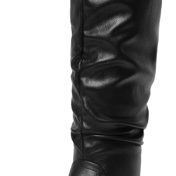 Women's Wide Calf Knee High Pull On Fall Weather Winter Boots - Black PU 6 - Picture 1 of 6